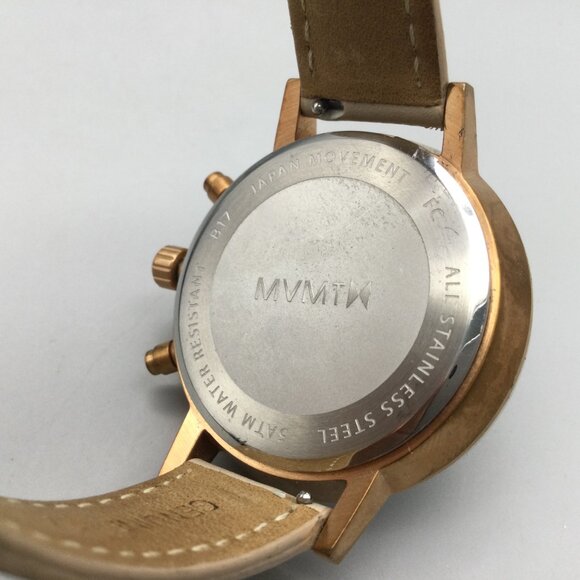 MVMT Nova Luna Watch Women Gold Tone Beige Leather Band Chronograph New Battery - Picture 8 of 15